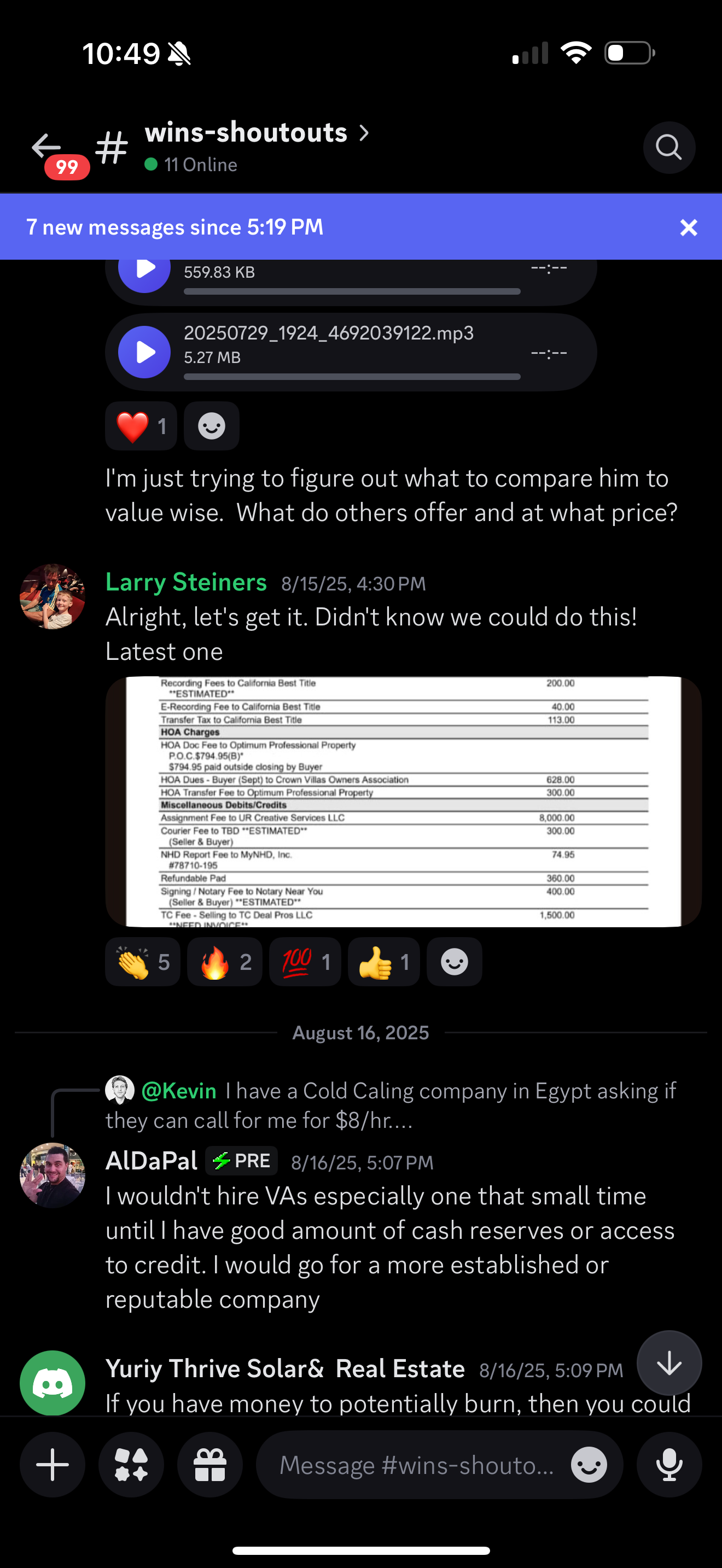 Settlement statement with $8,000 assignment fee